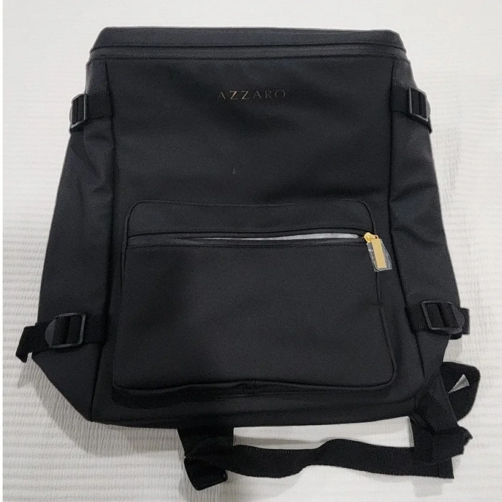 Azzaro Parfums Black Nylon Backpack Gold Hardware Travel Commuter Bag